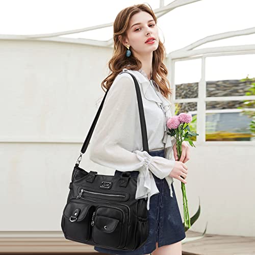 Image of KL928 Large Purses for Women Shoulder Bag Tote Handbags Stylish Vegan Leather Hobo Bags Ladies, A-Black-4 | Large