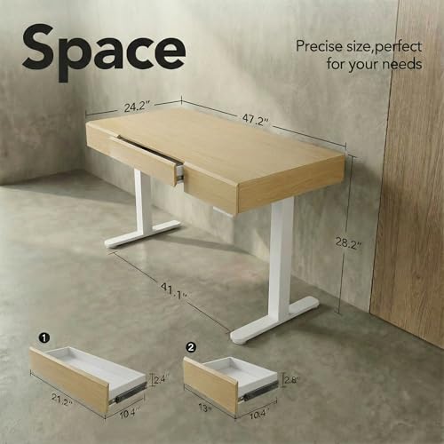 Image of ErGear Standing Desk with 3 Drawers, 48 Inch Electric Adjustable Height Desk with Storage, Whole-Piece Board Stand Up Desk for Home Office