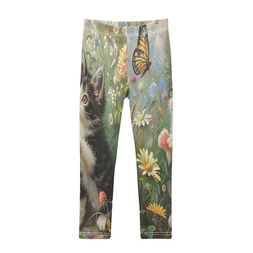 Toddler Girls Leggings Printed Yoga Pants Leggings Garden Cat Butterfly for Kids