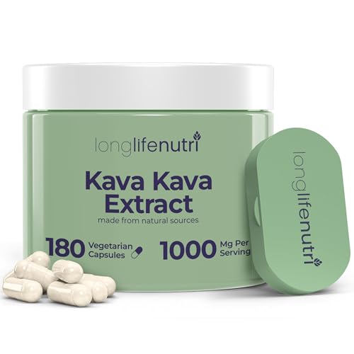 Kava Kava Extract - 1000mg Per Serving from Piper Methysticum Root, Natural Herb Formula for Mood Relaxation Support and Calm Clarity, 180 Vegetarian Capsules, Made in USA, 3 Month Supply