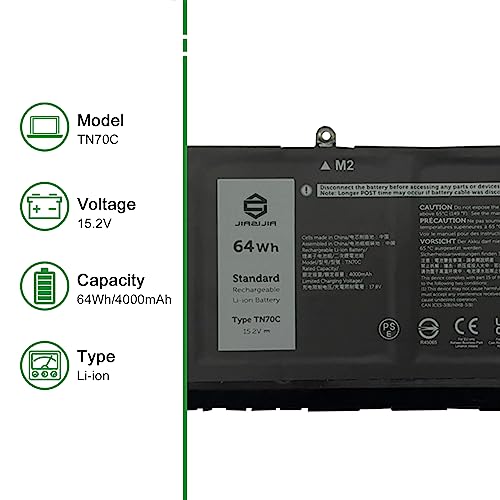 Image of TN70C Laptop Battery Replacement for Dell Inspiron 5320 5630 Vostro 5320 Series Notebook 0JGCCT JGCCT 0N9XX1 N9XX1 Black 15.2V 64Wh 4000mAh