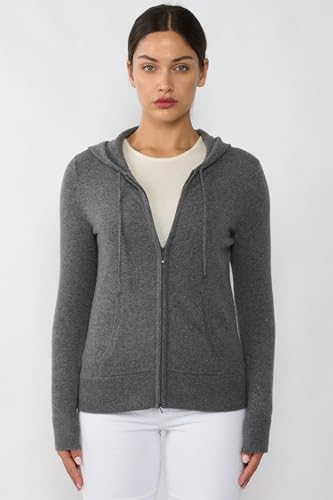 Image of JENNIE LIU Women's 100% Pure Cashmere Long Sleeve Zip Hoodie Cardigan Sweater