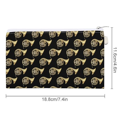 French Horns Golden Musical Instrument Black Zipper Style Coin Purse, Large Capacity, Portable And Fashionable Wallet2