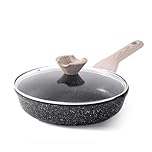 Kordisen Non Stick Frying Pan with Lid, 24 cm Granite Induction Skillet Nonstick, Healthy and Non-Toxic, PFOA Free
