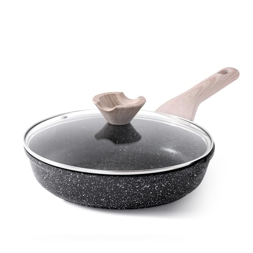 Kordisen Non Stick Frying Pan with Lid, 24 cm Granite Induction Skillet Nonstick, Healthy and Non-Toxic, PFOA Free