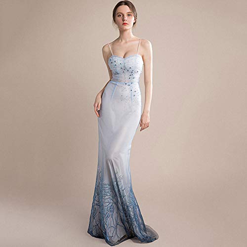 Preisvergleich Produktbild OKHGF Damenbekleidung Kleider Bue Grey Abendkleid Elegante Spaghettiträger Meerjungfrau Bodenlänge Ärmellose Transparente Frauen Nacht Abendkleider-Blue_4