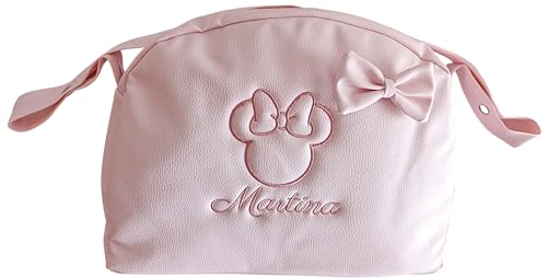 MODIN Bolso Carro Bebe Polipiel Personalizado con Raton Bordado Bolsa Maternidad Bolso Hospital Bebé con asa larga para colgar Negro (ROSA, Grande)