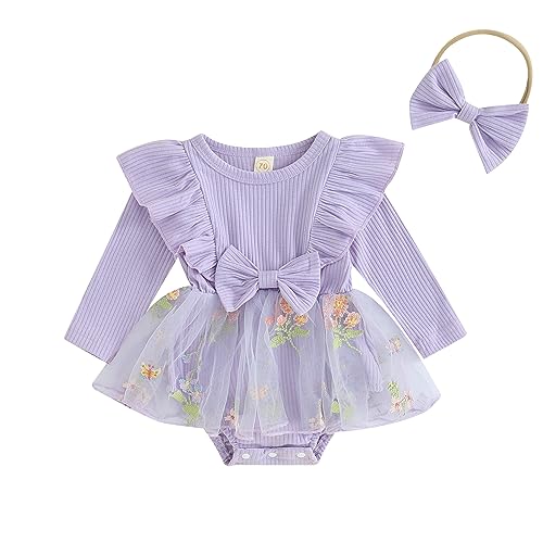 Image of Madjtlqy Newborn Baby Girl Fall Winter Outfit Set Plaid Romper Dress Ruffles Long Sleeve Clothes Jumpsuit with Bow Headband