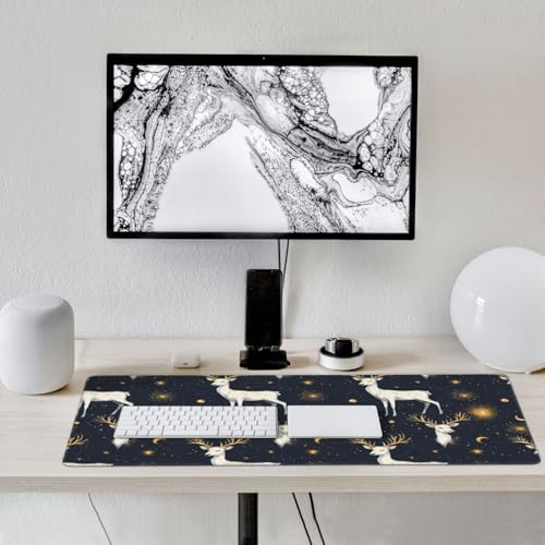 Grand tapis de souris de jeu cerf blanc pour bureau et PC portable