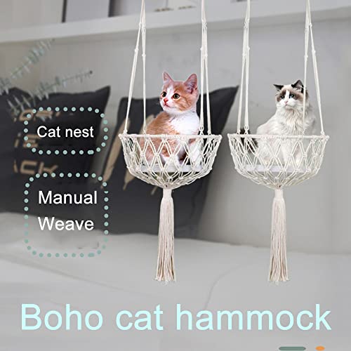 Katlyagin Cama de Gato Colgante de Macramé Con Borlas, Hamaca y Percha de Ventana Tejida A Mano, Columpio Bohemio Con Cojín para Gatos de Interior - imagen 2