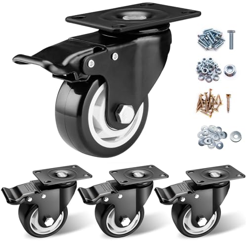 WiseLifeTech 3 Inch Caster Wheels, Plate-Swivel Casters Set of 4, 1200 lbs Heavy Duty Casters with Wheel Lock, Black Polyurethane Workbench-Industrial Casters Furniture-Castor Wheels