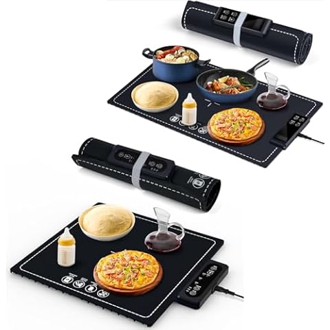 PIGLOG Food Warming Mat - Fast Heat up, 6 and 3 Temperature Settings, Rollable, Portable, Silicone Heating Plate, auto Shut Off - Multi-Functional Food Warming mat for Parties, Gatherings and everyda Cover
