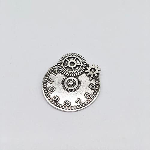 Vintage 3 Pcs Zinc Alloy Punk Gear Clock Charms Fit DIY Handmade Necklace Earring Bracelet Charms Jewelry Making Accessories - (Metal Color: Ancient Silver)