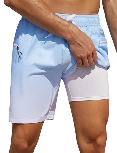 Nonwe Men's Swim Trunks with Compression Liner 2 in 1 Fast Dry Bathing Suits Cargo Surf Shorts with Pockets2