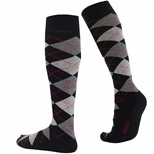 Mysocks Unisex Knee High Long Socks Argyle Black Dark Anthracite Ash #TOP1