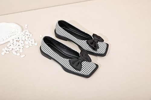 Ballet Flats Shoes for Women Comfortable Square Toe Walking Shoes Elegant Bowknot Slip On Wedding Dress Shoes4