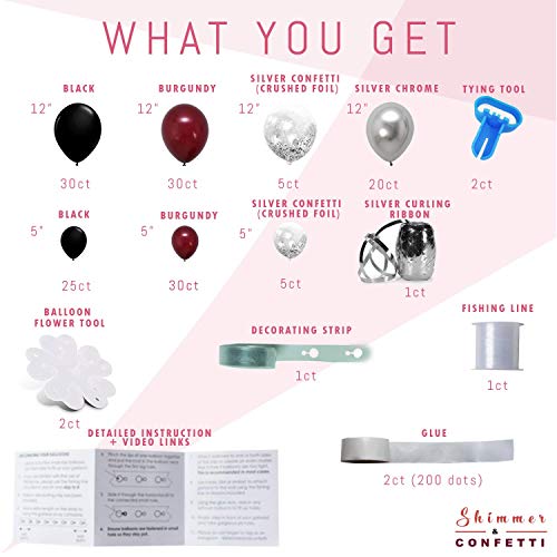 Shimmer & Confetti 16Ft Premium Burgundy, Black, Silver Balloon Arch Garland Kit - Graduation Balloon Arch Kit 2022 - Party Decoration For Bridal And Baby Shower, Wedding, Birthday, Gender Reveal #TOP3