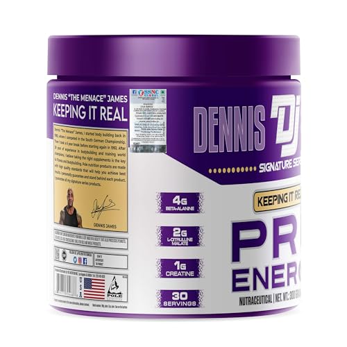 Image of Dennis James Signature Series Pre Energy | Pre Workout Supplement - Blueberry Lemonade Flavor | 300g | 30 Servings | Explosive Energy, Focus & Pump | Boost Performance & Endurance