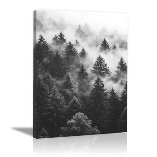 Tableau decoration murale forêt monochrome cadre gris HOQIU