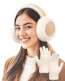 Senker Fashion Ear Muffs for Winter Women W/Screen Touch Gloves Set, Foldable Fuzzy Earmuffs Faux Fur Warmer Covers Outdoor