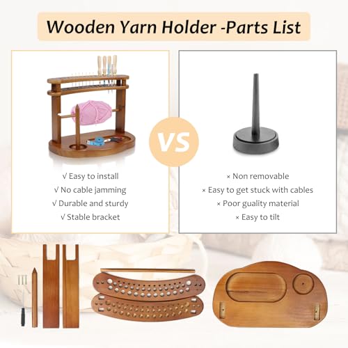 Image of Wooden Yarn Spool Rack,Crochet Yarn Holder,Horizontal Wood Yarn Ball Holder Ribbon Holder Organizer Rack,Crocket Hook Storage Yarn Organizer,for Knitters & Crocheters