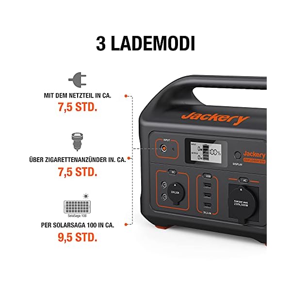 Jackery Explorer 500, 518Wh Tragbare Powerstation Mobiler Stromspeicher mit 230V/500W (Spitze 1000W) Steckdose + USB… – Bild 7