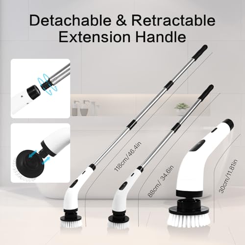 Image of Electric Spin Mop Scrubber for Bathroom Cleaning Brush Tool, Cordless Shower Scrubber with Long Handle &,Powerful Motor,6 Heads Replacement, Cleaning Supplies for Tub Shower Tile Floor Toilet