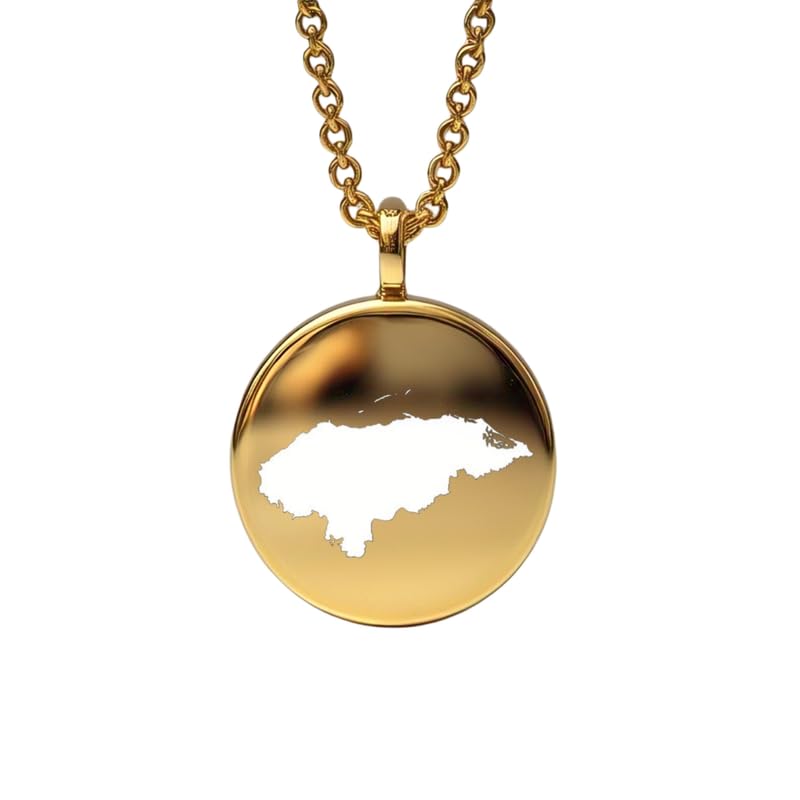 Pendentif carte du Honduras argent et or 14k médaillon gravé haut de gamme
