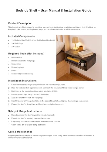 Image of UHUD CRAFTS Floating Wooden Bedside Shelf, Wall Mounted Nightstand, Bedside Table, Nightstand Shelf, Handmade, Floating Wooden Wall Shelf for Storage, 2- Tier Solid Wood Shelf - Dark Burnt
