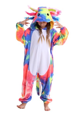 ATOZ Unisex Children Animal Dyeing Axolotl-Red Onesie Halloween Costume Pajamas Christmas Cosplay Sleepwear For Boys Girls 12-13Y