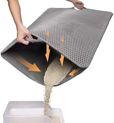 Conlun Cat Litter Mat Kitty Litter Trapping Mat 80 x 62 cm ,Honeycomb Double Layer, Urine Waterproof,Jumbo Cat Litter Tray with Handle,Litter Box Mat Scatter Control, Less Waste, Non-Slip,Grey