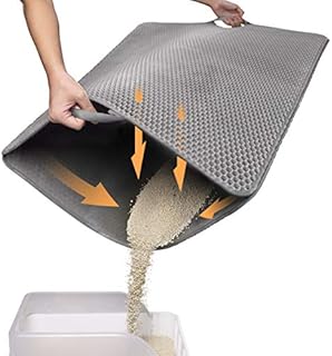 Conlun Cat Litter Mat Kitty Litter Trapping Mat 80 x 62 cm ,Honeycomb Double Layer, Urine Waterproof,Jumbo Cat Litter Tray with Handle,Litter Box Mat Scatter Control, Less Waste, Non-Slip,Grey