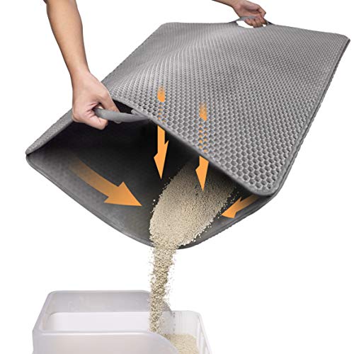 Polarduck Conlun Cat Litter Mat-30"X24" Jumbo Litter Trapping Mat EVA Honeycomb,Urine & Waterproof Scatter Control Matt for Cat with Handle Design Easier to Clean, Less Waste, Soft On Paws, Gray
