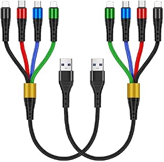 Multi Charger Cable, 2Pack 35cm 4 in 1 Short Multi Charging Cable 0.35m Multiple USB Cable Universal Cord Adapter with iP/Type C/Micro USB Port Connectors for Cell Phones and More