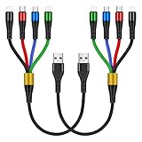 Multi USB Kabel 35cm/0.35M kurz 4 in 1 Universal Ladekabel Multi Mehrfach Anschlüsse Nylon mit Dual iP/Micro USB/Typ C für Smartphone Handy und mehr(2Stück)