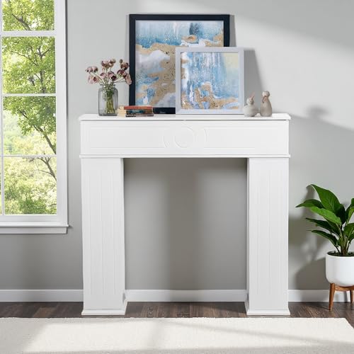 HFASD Armadietto per camino, camino bianco con vano segreto, 3 porte, decorazione per camino con ripiani, 107 x 18 x 100 cm