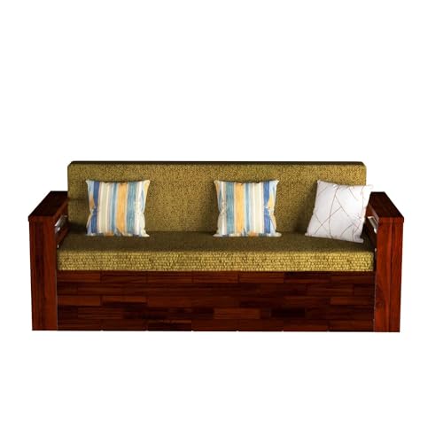 Image of Mamta Furniture Solid Wood Foster 3 Seater Sofa Cum Bed with 40 Density Cushions for Living Room, Three Seater Queen Size Sofa Bed for Home, Sofa Com Bed, Sheesham Wood Mahogany Finish