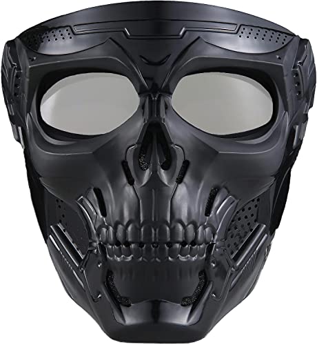 Motorcycle Mask Full Face,Masks Skull Skeleton With Goggles Impact Resistant Tactical Mask For Halloween Paintball Game Movie Props Party (Skull-Greylens) #TOP1