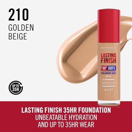 Rimmel Lasting Finish 35Hr Foundation 210 Golden Beige, Full Coverage, Hydrating, SPF20, Hyaluronic Acid, Vitamin E - Image 2