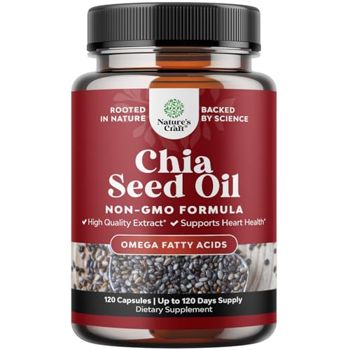Chia Seed Oil Extract Capsules - Plant Based Omega 3 6 9 Supplement and Daily Fiber Capsules for Digestive Support Immunity and Heart Health - Omega 3 Fatty Acids Supplement for Men and Women - 120ct