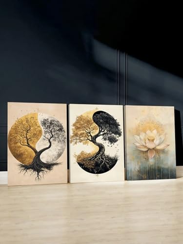 Cadre 80 x 120 cm x 3 triptyque moderne fleur de lotus - 5