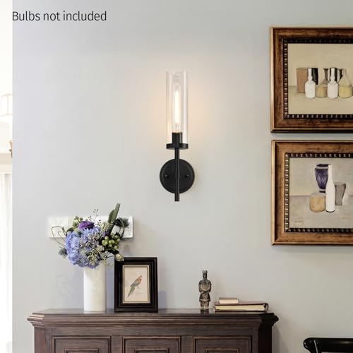 Image of MOKATNG Hardwired Wall Sconces, Matte Black Bathroom Sconces with Clear Glass, Modern Wall Light Fixtures for Bathroom Mirror Vanity, Living Room, Bedroom, Hallway, Stairway, Cabinet, Foyer