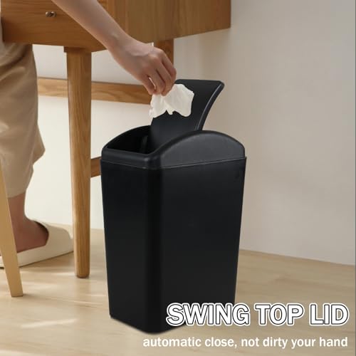 Image of 4.5 Gallon Plastic Swing Lid Trash Can, Black Slim Garbage Bin with Lid