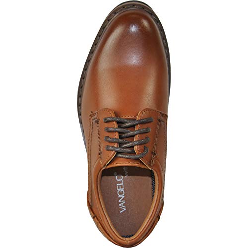 Vangelo Boy Dress Shoe Vallo-1P Oxford Lace Up Formal Tuxedo For Prom Wedding Plain Round Toe Ortholite Insole Brown Size Big Kid 6Y #TOP2