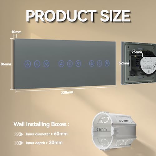 BSEED Smart Alexa 3 Fach Dimmer Lichtschalter,Kompatibel mit Tuya/Google Home/SAMRT LIFE Weiß,Verdreifachen Dimmerschalter mit Touch Panel Grau,APP Fernbedienung und Timer Funktion