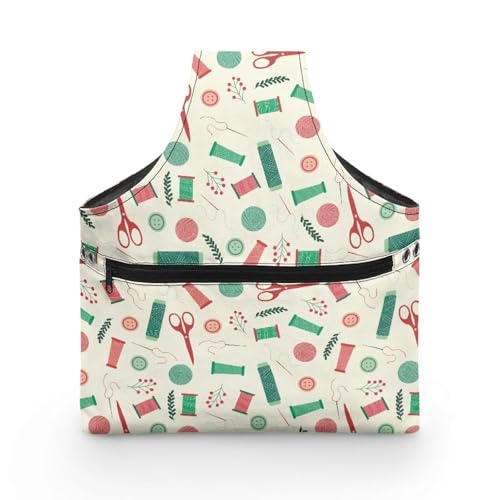 Image of Yarn Bag Portable Crochet Tote Bag Large Canvas Wrist Bag for Crochet and Knitting On The Go, Cute Sewing Print Project Bag Holds Supplies and Needles or Hooks, Easy to Carry