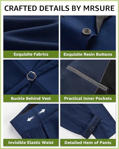 MrSure Men’s 3 Piece Slim Fit Suit, One Button Shawl Lapel Tuxedo, Premium Dinner Jacket Vest Pants & Tie Set3