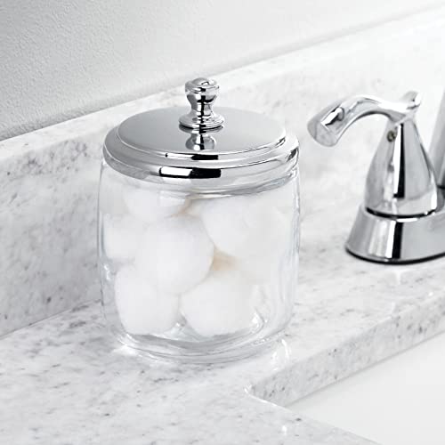 Mdesign Small Apothecary Organizer Canister Jars - Glass Containers With Steel Lid For Bathroom, Organization Holder For Vanity, Counter, Hamill Collection - 2 Pack - Clear/Chrome #TOP2