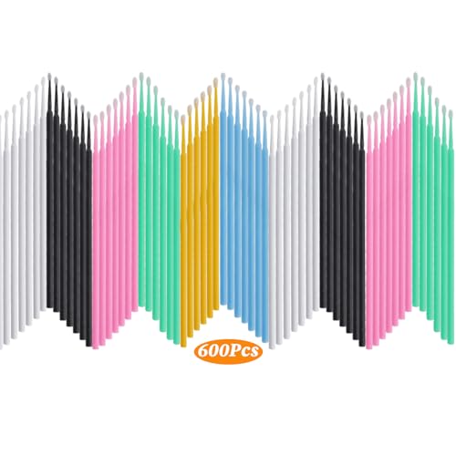 600Pcs Micro Applicator Brush, Precision Mascara Wands for Eyelash Extensions, Lash Mascara Applicators - Ideal for Lashes, Eye, Dental, Brows, Personal Care(Mix 6 Color)
