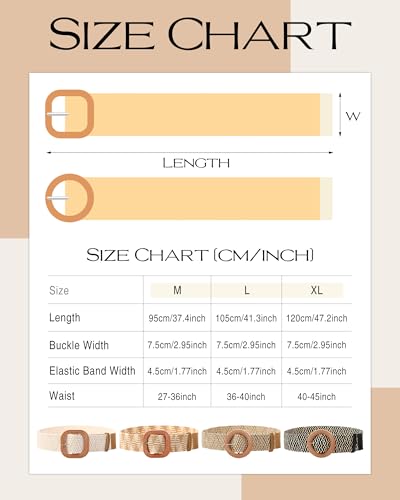 Image of WILLBOND 4 Pcs Women's Elastic Raffia Woven Belt, Boho Rattan Buckle Stretch Straw Wide Waist Belt for Dresses Jeans Pants